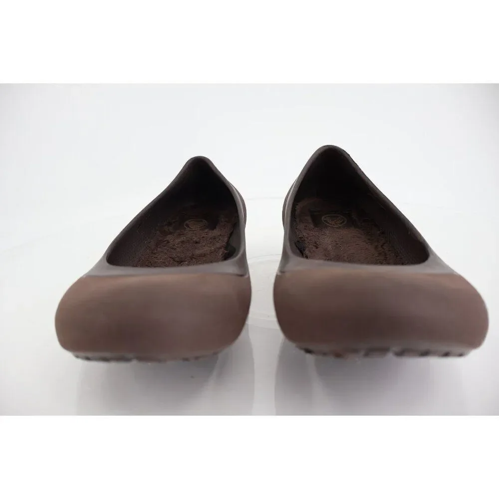 CROCS Women's Mammoth Ballet Flats Size 8 Fleece Lined Shoe Brown Fleece Slip On